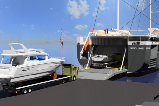 Simulation de chargement de bateaux Bnteau sur le roulier  voile Neoline